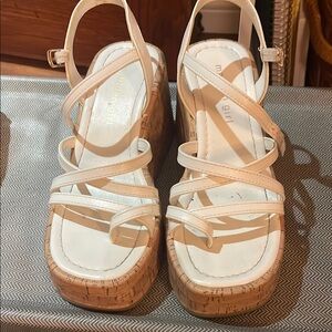 Madden Girl Cream Wedge Sandals with Cork Platform